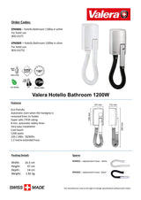 Valera Hotello Hardwired Hair Dryer IP34 1200W - EPANB6 - Hand Dryers UK™