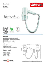 Valera Executive Wall Mounted Hair Dryer 1200W - EPAVEX