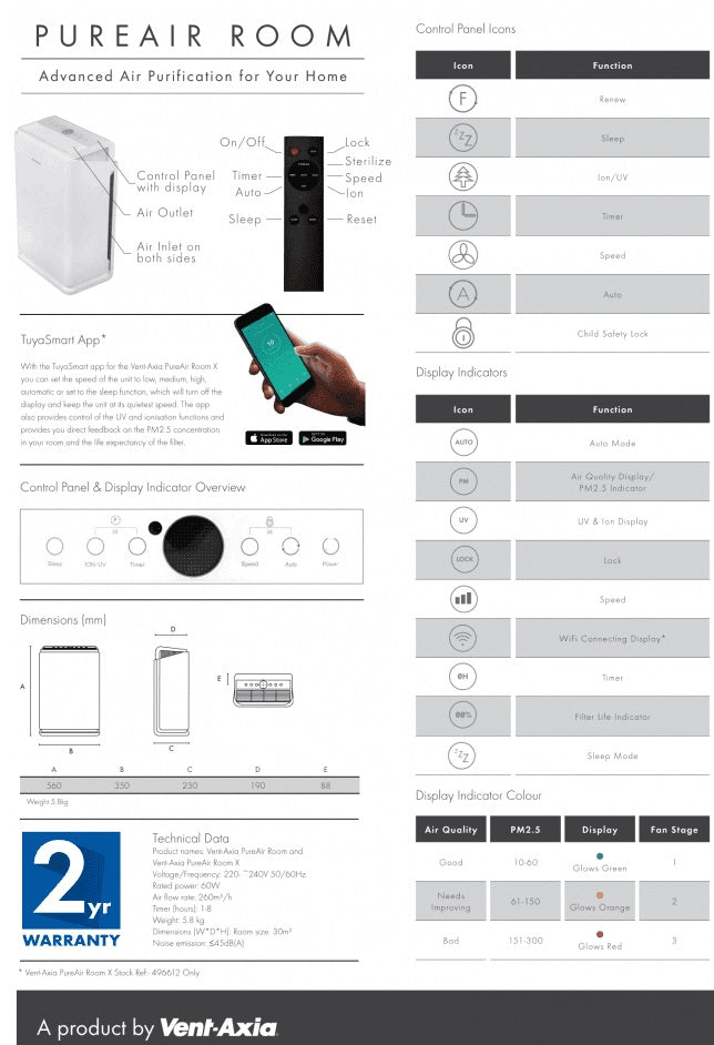 Vent-Axia PureAir Room Air Purifier 260 - ASVAPA-WTP - Hand Dryers UK™